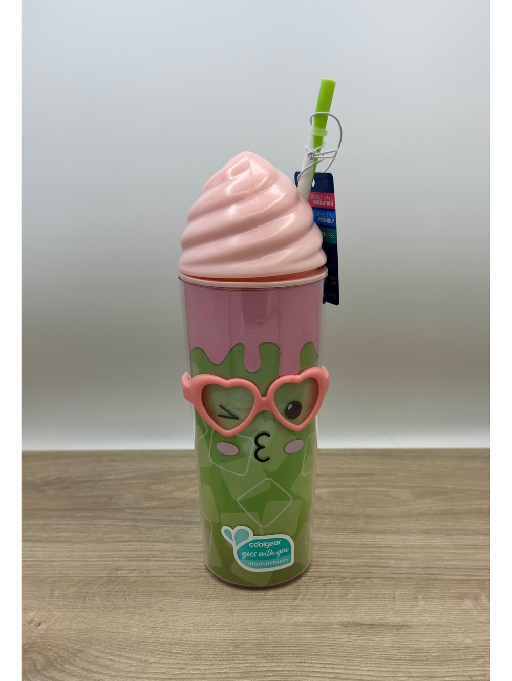 Cool Gear 20 oz Tumbler Pink Green Straw Cup New w Tag